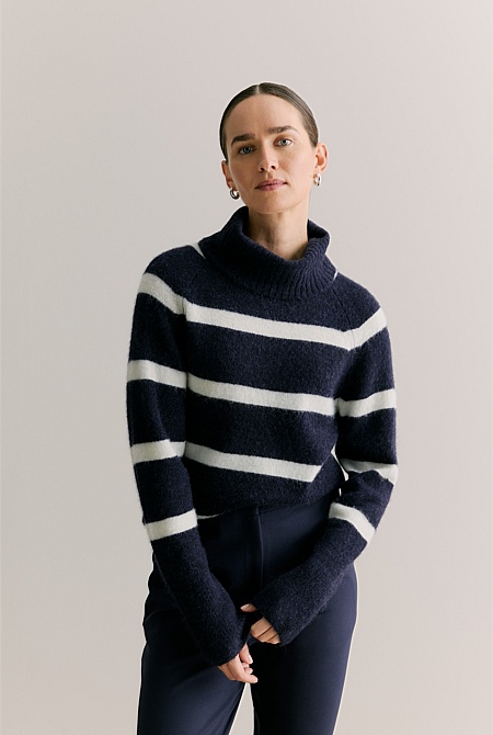 Alpaca Merino Blend Stripe Rollneck